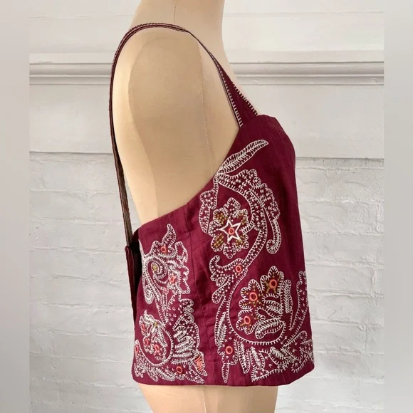Anthropologie Sleeveless Embroidered Apron Tank Open Back Embroidered NWT Size L - Picture 5 of 16